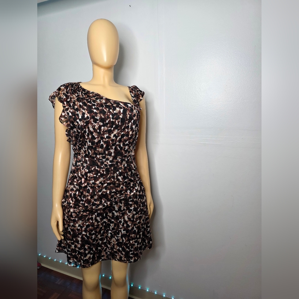 Rachel Zoe Women’s Black and Brown Printed One-Shoulder Dress Size 8